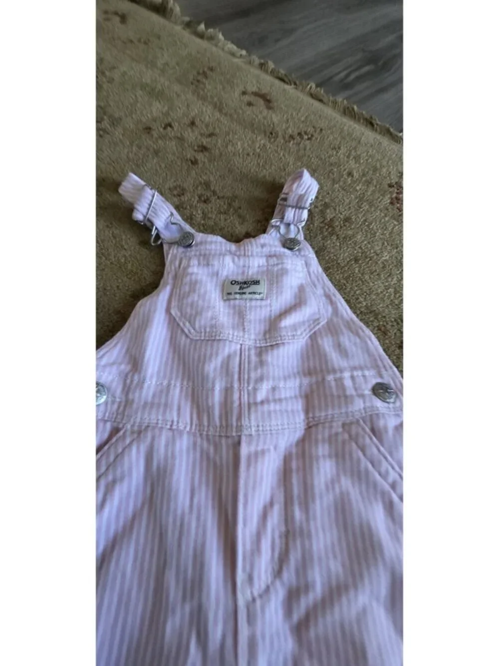Oshkosh B'Gosh Vestbak Pink White Striped Bib Overalls Size 2T Soft Stretch